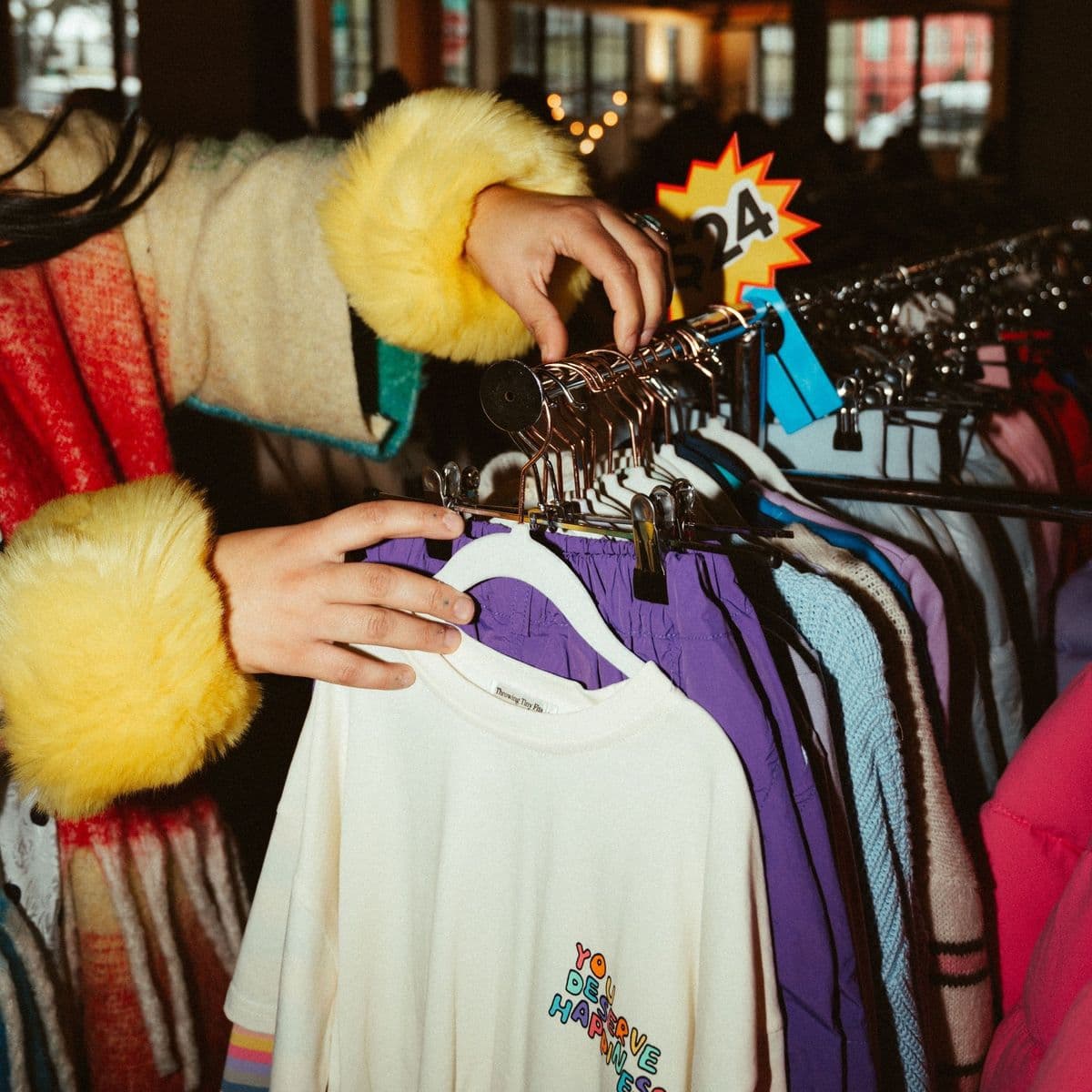 thrifting deal in a fur coat