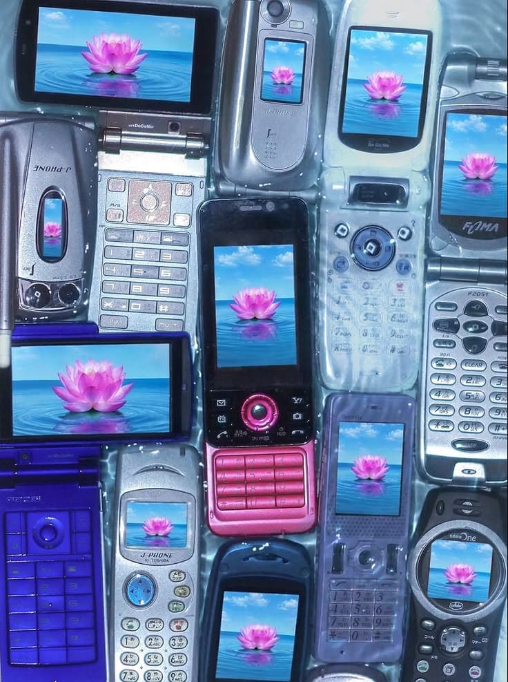 y2k telephone with lotus background